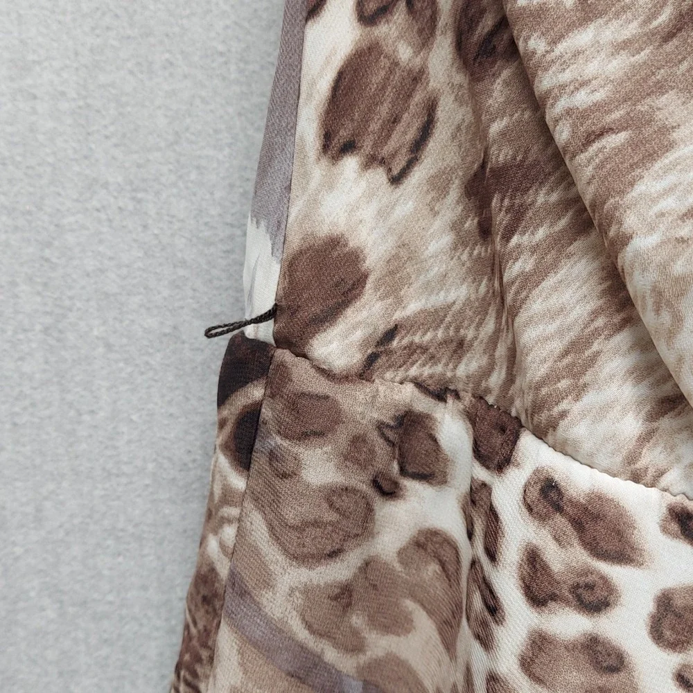 Dressbarn Animal Print Midi Dress 16 Asymmetric Hem Brown Resort Flowy Vacation